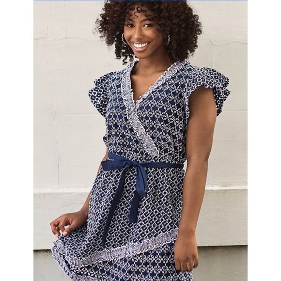 NWT Express Printed Lace Trim Embroidered Belted Wrap Dress w/Belt - Small (S8) - Picture 1 of 11